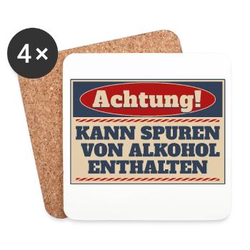 Achtung! Kann Spuren von Alkohol enthalten - Untersetzer (4er-Set) - Weiß - Vorne