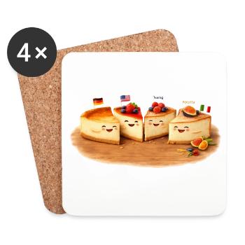 Käse Kuchenstücke mit Früchten - Untersetzer (4er-Set) - Weiß - Vorne
