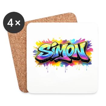 Graffiti SIMON Name Gift Ideal Printable - Coasters (set of 4) - white - Front