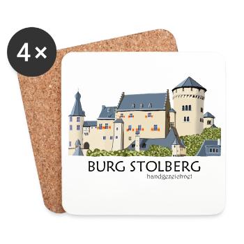 Burg Stolberg, Eifel, Mittelalter Handzeichnung  - Untersetzer (4er-Set) - Weiß - Vorne