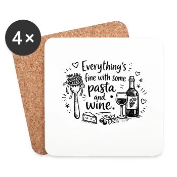 Tout va bien avec des pâtes et du vin - Dessous de verre (lot de 4) - blanc - Devant