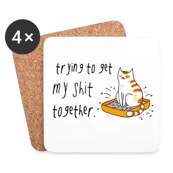 J’essaie de reprendre mes idées en ordre, chat - Dessous de verre (lot de 4) - blanc - Devant