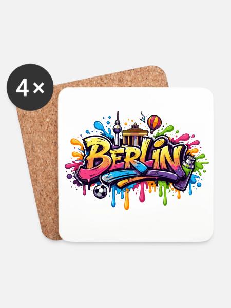 Berlin Graffiti Schriftzug mit Farbeffekten - Untersetzer (4er-Set) - Weiß