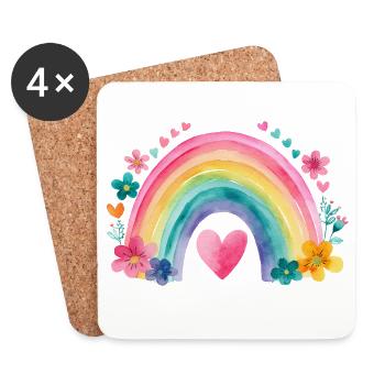 Regenbogen Liebe – Süßes Kinder Aquarell - Untersetzer (4er-Set) - Weiß - Vorne