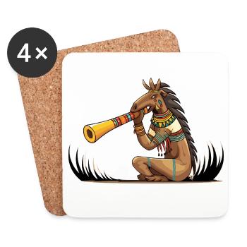 Illustration du trompettiste cheval tribal - Dessous de verre (lot de 4) - blanc - Devant