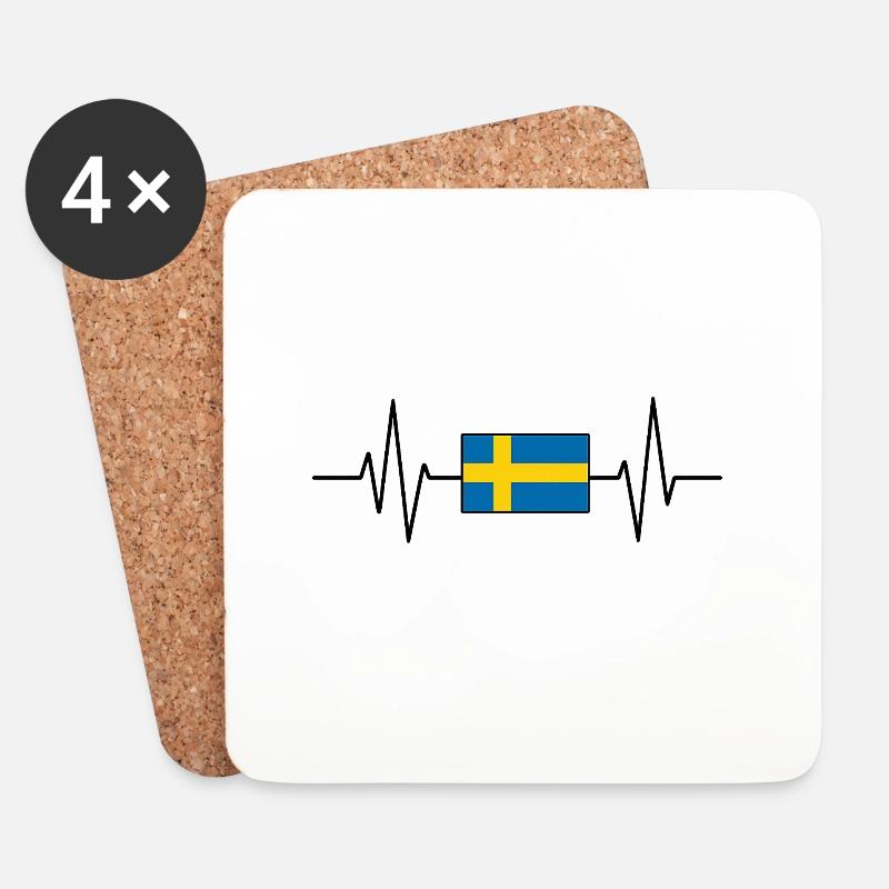 Schwedenflagge Herzschlag - Untersetzer (4er-Set) - Weiß