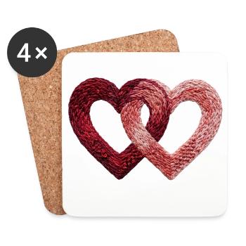 Two Valentine's Day Hearts Embroidered Look (Printed) - Coasters (set of 4) - white - Front