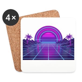 Neon Retro Sonnenuntergang Grid 90s - Untersetzer (4er-Set) - Weiß - Vorne