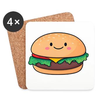 Kawaii Burger Smiling Motif - Coasters (set of 4) - white - Front