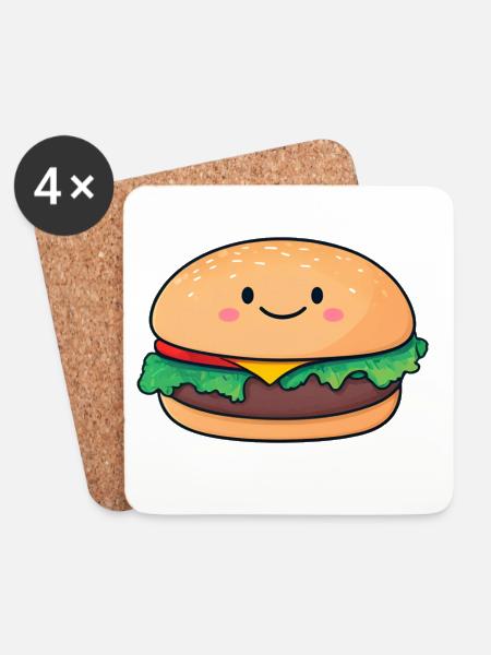 Kawaii Burger Lächelndes Motiv - Untersetzer (4er-Set) - Weiß