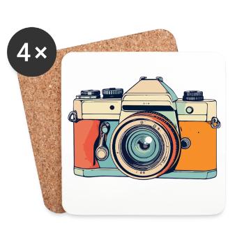 Appareil photo reflex rétro Illustration d’appareil photo - Dessous de verre (lot de 4) - blanc - Devant