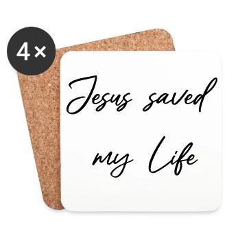 Jésus m’a sauvé la vie - Sauvé par la grâce - Dessous de verre (lot de 4) - blanc - Devant