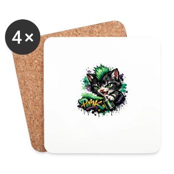Graffiti Spray pour chats Art néon - Dessous de verre (lot de 4) - blanc - Devant