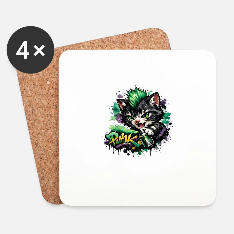 Graffiti-Katze Sprühkunst Neon - Untersetzer (4er-Set) - Weiß