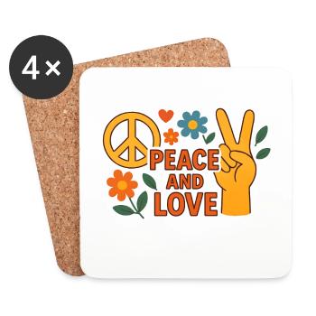 Paix et Amour Floral Rétro - Dessous de verre (lot de 4) - blanc - Devant
