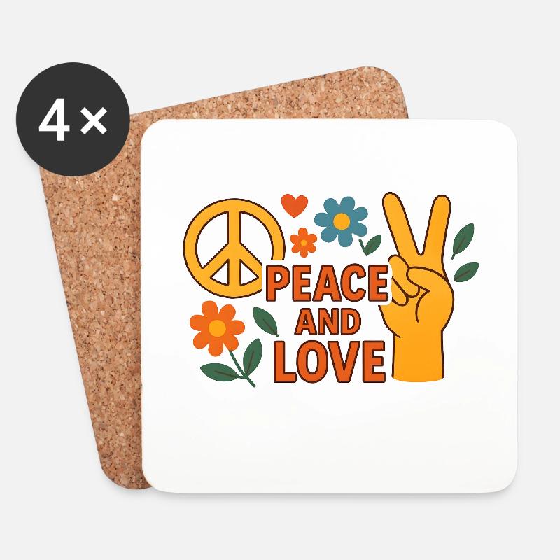 Peace and Love Retro Floral - Untersetzer (4er-Set) - Weiß