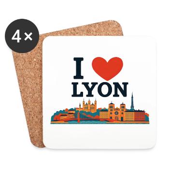 I Love Lyon – Skyline Coloré - Dessous de verre (lot de 4) - blanc - Devant