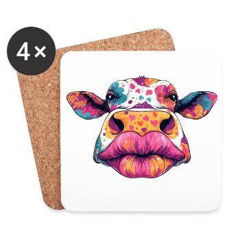 Bunte Kuh Pop Art - Untersetzer (4er-Set) - Weiß - Vorne