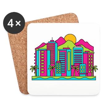 Sunshine Coast City Skyline Beach Moderne Kunst - Untersetzer (4er-Set) - Weiß - Vorne