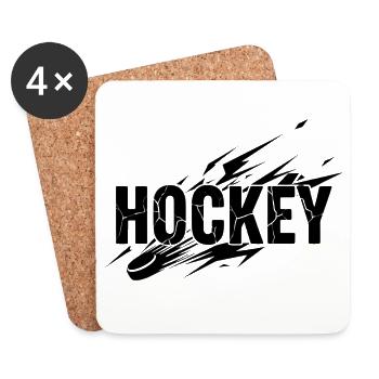 Hockey sur glace, action de palet, patinage sur glace, sports de hockey sur glace - Dessous de verre (lot de 4) - blanc - Devant