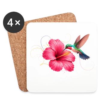 Hummingbird at hibiscus flower - Coasters (set of 4) - white - Front