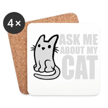 Demandez-moi pour mon chat Chat Amour des animaux Animaux - Dessous de verre (lot de 4) - blanc - Devant
