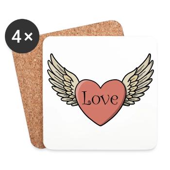 Classic Winged Heart Love Tattoo Style - Coasters (set of 4) - white - Front