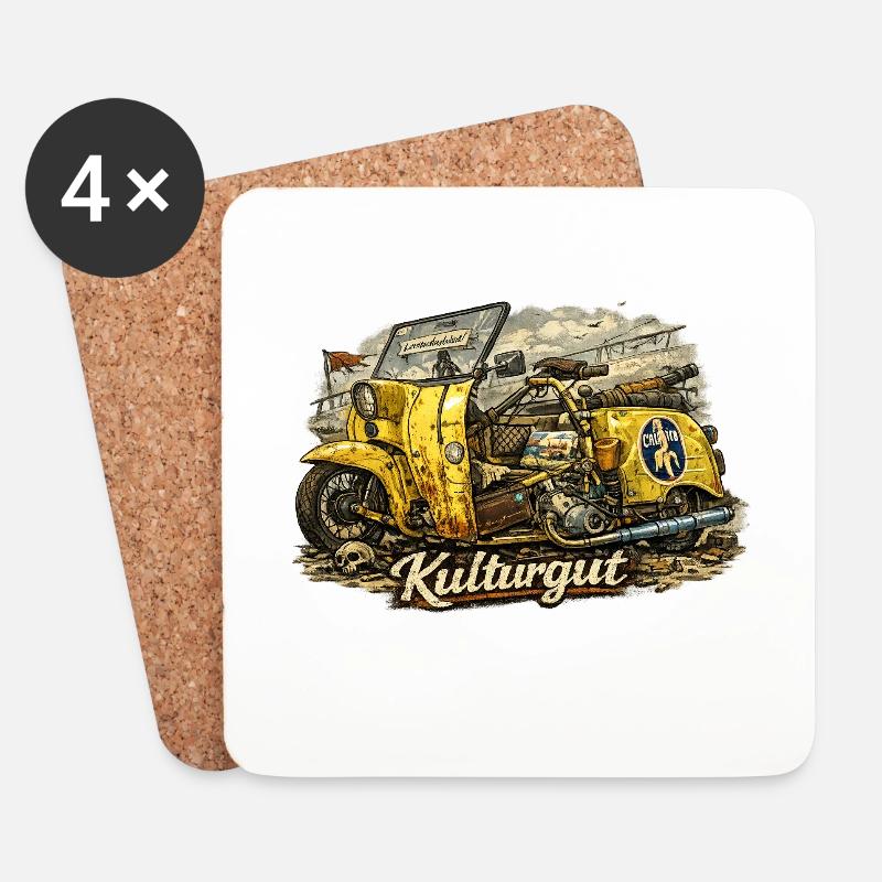 Kulturgut Gelber Oldtimer-Sidecar - Untersetzer (4er-Set) - Weiß