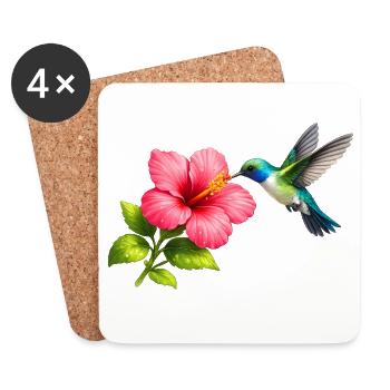 Hummingbird on the red hibiscus - Coasters (set of 4) - white - Front