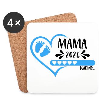 Mama 2026 loading Herz Babyfüße blau Junge - Untersetzer (4er-Set) - Weiß - Vorne
