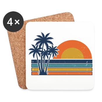 Plage d’été rétro avec des palmiers au coucher de soleil - Dessous de verre (lot de 4) - blanc - Devant