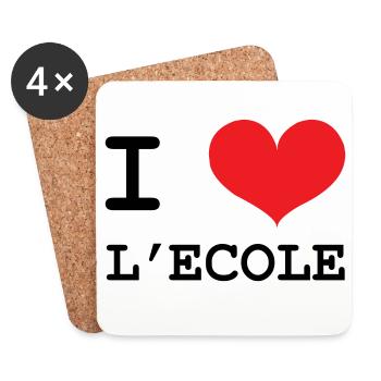 J'aime l'École : Design Scolaire Coeur Rouge Love - Dessous de verre (lot de 4) - blanc - Devant