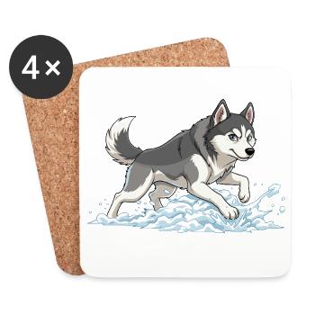 Husky Sprint im Schneeschaum - Untersetzer (4er-Set) - Weiß - Vorne