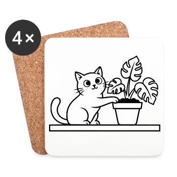 Résumé de la monstera de plante pour chat - Dessous de verre (lot de 4) - blanc - Devant