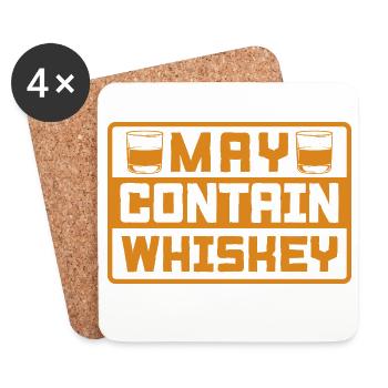 Peut contenir du whisky Drôle d’illustration de citations pour les amateurs de bourbon - Dessous de verre (lot de 4) - blanc - Devant