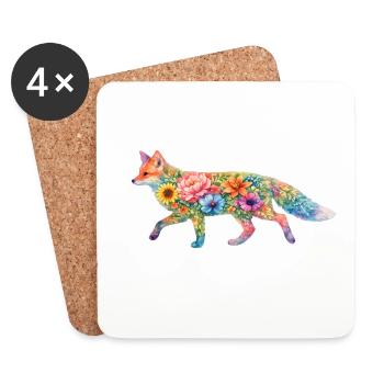 Fuchs Aquarell Silhouette Blumen - Untersetzer (4er-Set) - Weiß - Vorne
