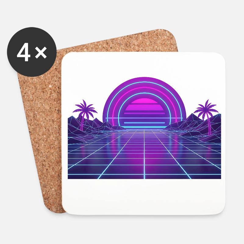Retro Synthwave Sonnenuntergang Neon Motiv 80er - Untersetzer (4er-Set) - Weiß