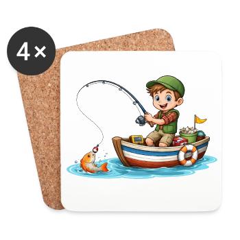 Pêcheur des enfants Chemise Garçon Pêche Bateau Poisson - Dessous de verre (lot de 4) - blanc - Devant