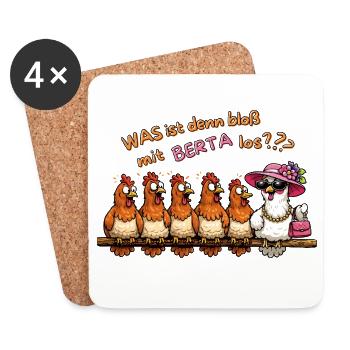 Was ist denn bloß mit Berta los? Hühnermotiv - Untersetzer (4er-Set) - Weiß - Vorne