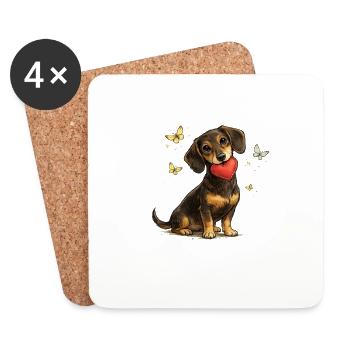 Dachshund Heart Dog with Butterflies - Coasters (set of 4) - white - Front