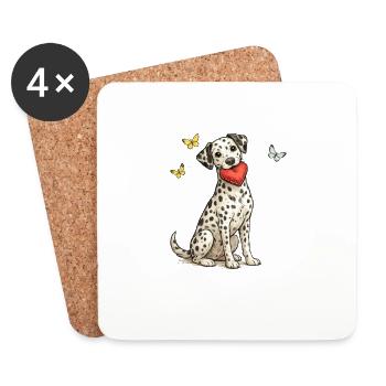Chiot dalmate au cœur et aux papillons - Dessous de verre (lot de 4) - blanc - Devant