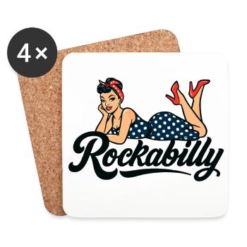 Rockabilly Pin-Up: Vintage Woman in Petticoat Dress - Coasters (set of 4) - white - Front
