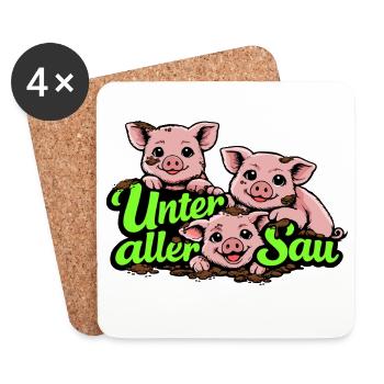 Unter aller Sau lustiges Schwein Motiv - Untersetzer (4er-Set) - Weiß - Vorne