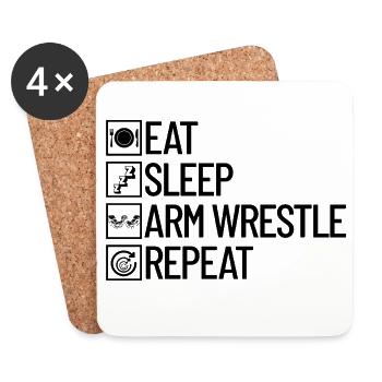 Manger, dormir, faire du bras de fer, répéter, bras de fer - Dessous de verre (lot de 4) - blanc - Devant