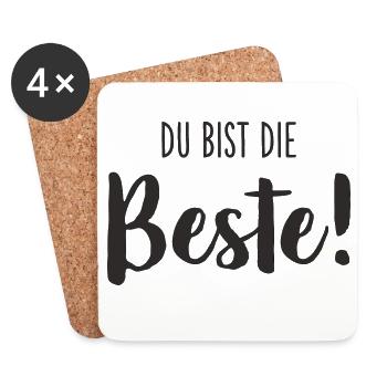 Du bist die Beste – Liebevolles Textdesign - Untersetzer (4er-Set) - Weiß - Vorne