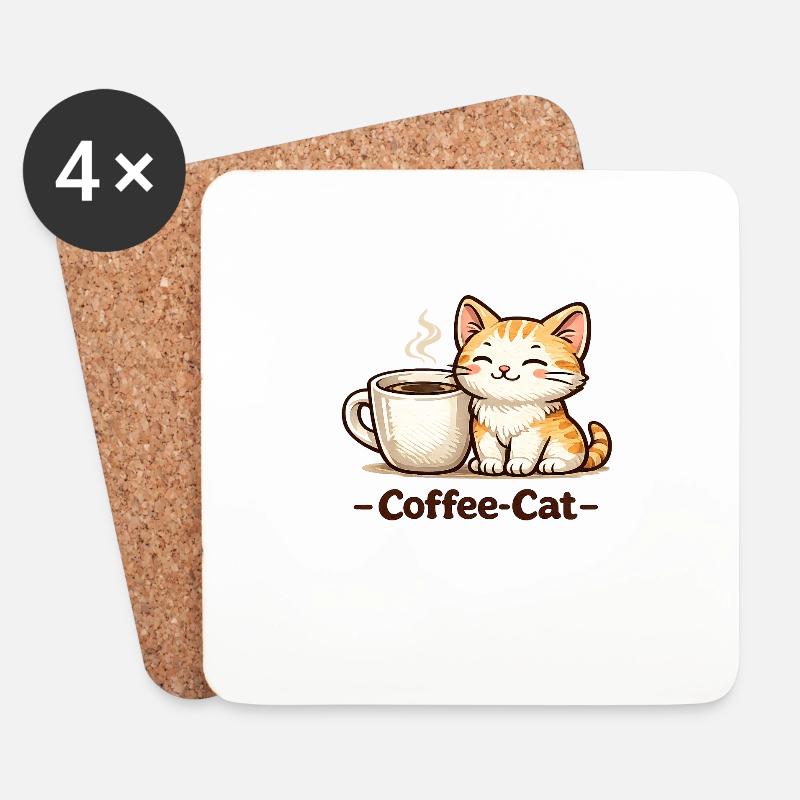 Kaffee-Kätzchen Illustration - Untersetzer (4er-Set) - Weiß