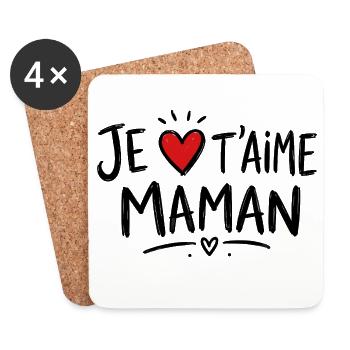 Je t'aime Maman avec Cœur Rouge - Dessous de verre (lot de 4) - blanc - Devant