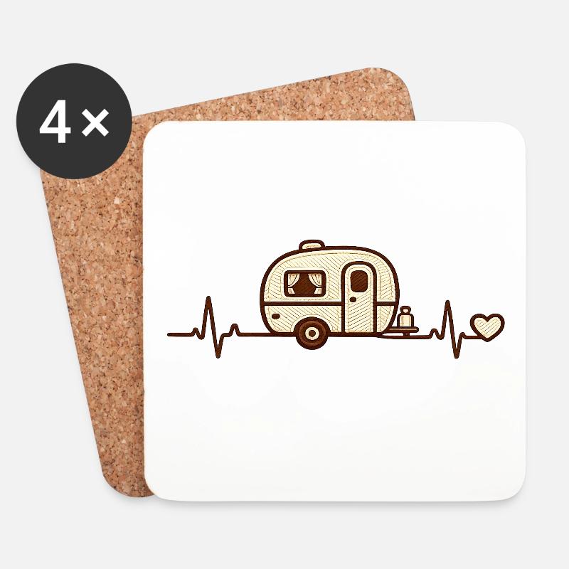 Heart Caravan Retro Sketch - Coasters (set of 4) - white