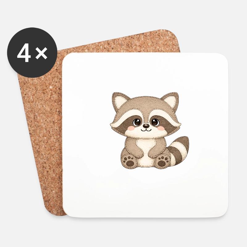 Kuschelwaschbär Illustration - Untersetzer (4er-Set) - Weiß