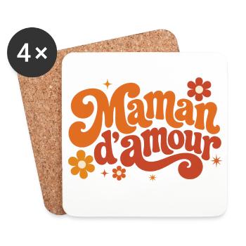 Maman d'amour groovy florale - Dessous de verre (lot de 4) - blanc - Devant